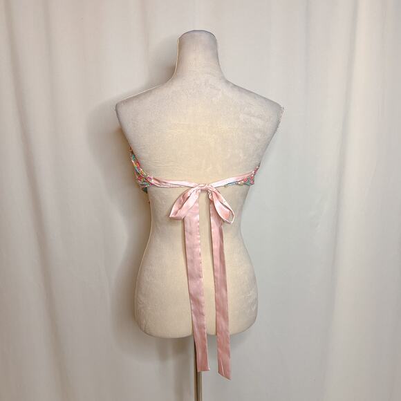 Vintage 70s Floral Bandana Top Multicolor Tie Back Crop Handmade Hippie Retro - Picture 5 of 8